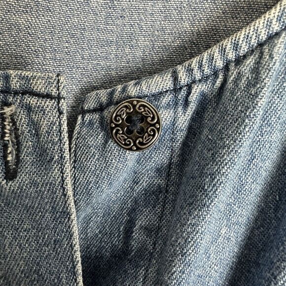 Vintage Toffee Apple Embroidered Shirt Women's Large Denim Flowers Scalloped Hem - Picture 10 of 11